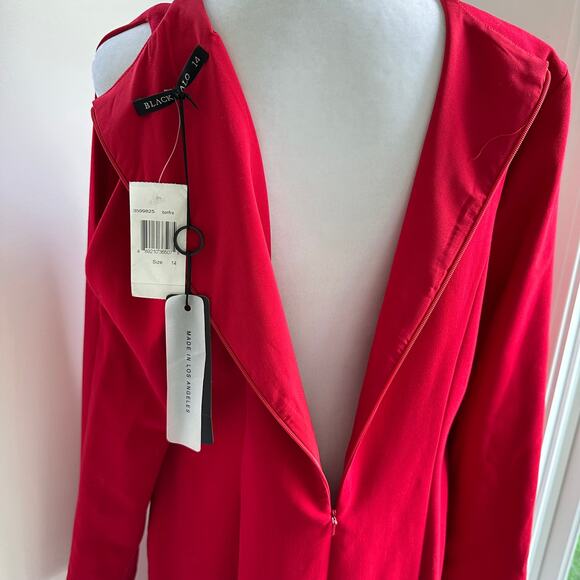 Black Halo NWT Covina Bonfire Red Single Cold Shoulder Sheath Dress Sz 14 XL - Picture 11 of 13